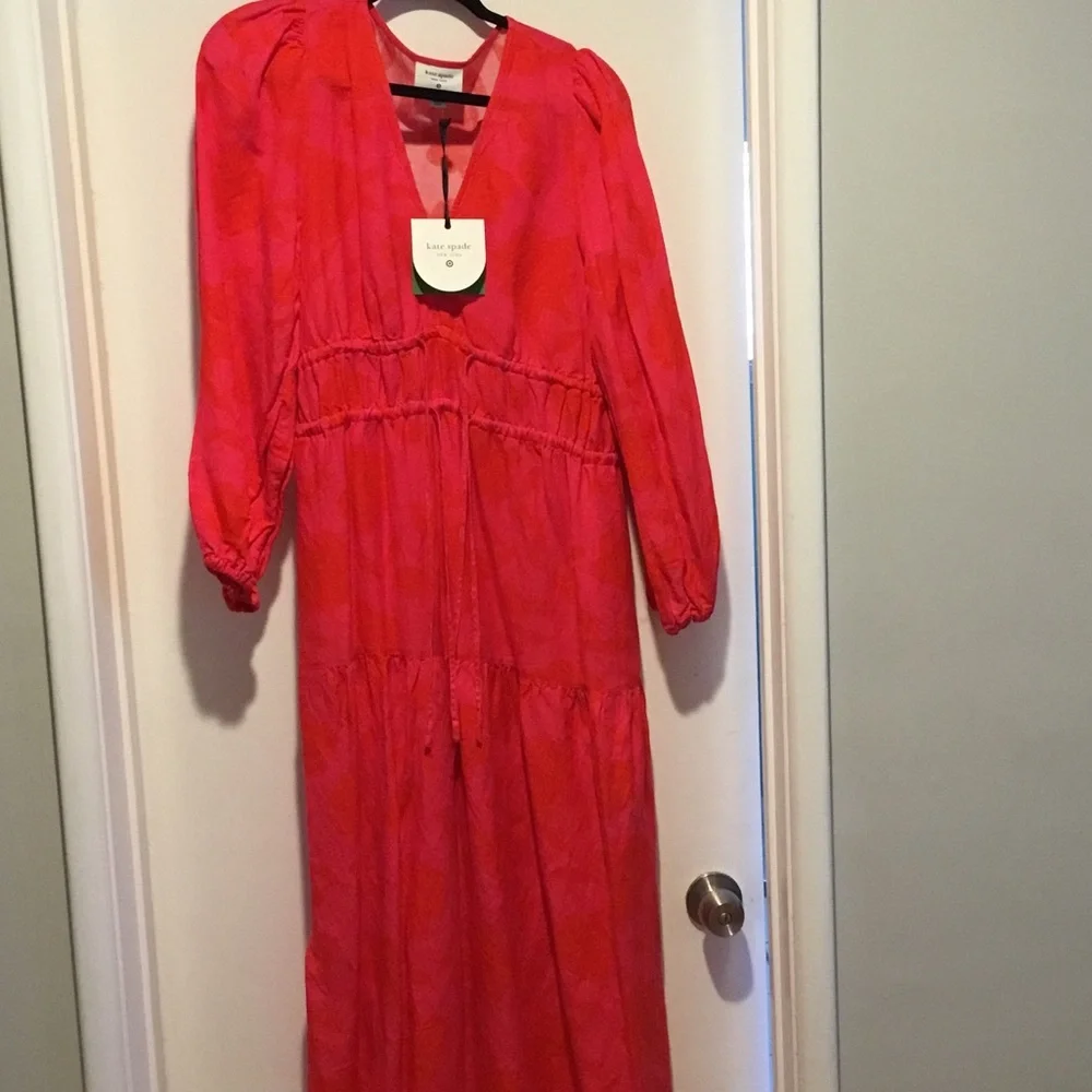 kate spade red-pink tiered V-neck maxi dress